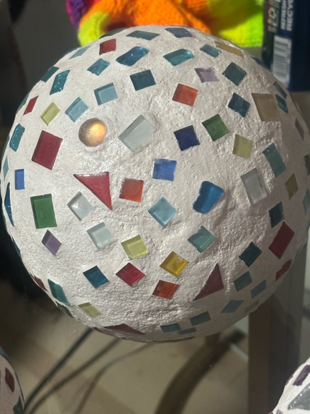 Handmade Mosaic Decorative Sphere - White with Multicolor Tiles